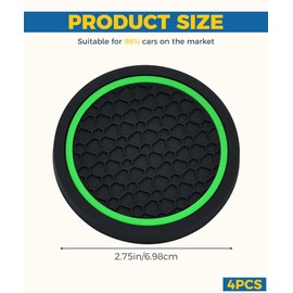 UBOG 4PCS Car Coasters,Car Accessories Car Cup Coasters,Car Accessories Interior,2.75 Inch Car Coasters for Cup Holders,Universal Non-Slip Car Cup Holder Coaster for Most Vehicle Truck (Black&Green)