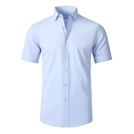 SAMERM Mens Dress Shirt Wrinkle Free Moisture Wicking 4-Way High Stretch Super Soft Casual Button Down Shirts,Blue S