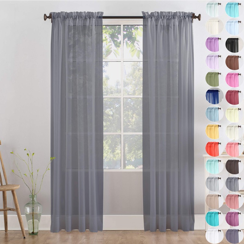 Megachest a pair of slot top voile curtains (Dark Silver,