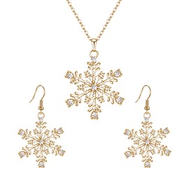Ever Faith Snowflake Flower Pendant Necklace Hook Earrings Set Crystal Gift for Women Gold-Tone Clear