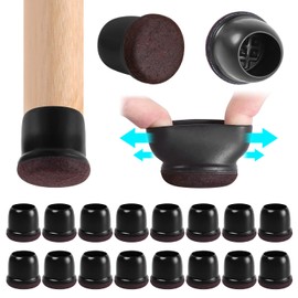 Protective Caps for Chair Legs with Felt, Rubber Chair Leg Caps, Felt Pad, Furniture Mat for Hardwood Floors, Round, Black, Diameter 25-30 mm, 16 Pieces
