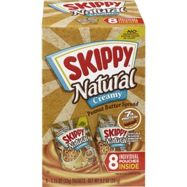 SKIPPY Natural Creamy Peanut Butter Spread Individual Squeeze Packs, 1.15 Ounce (8 Pouches)