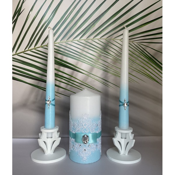 Magik Life Unity Candle Set for Wedding - Wedding Accessories for Reception and Ceremony - Candle Sets – Unity Candle 6 Inch Pillar and 2 * 10 Inch Tapers- Turquoise