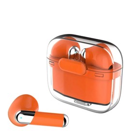 True Wireless Bluetooth 5.3 Smart CHIP Transparent Earbuds Pure BASS Waterproof UNUVERSAL BUIL-in MIC Headphones (Orange)