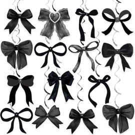 Black Bow Hanging Swirls Decorations for Party, Black Bow Birthday Decortions for Tying The Knot Bridal Shower Tying Up My Twenties Decor Bachelorette Coquette Theme Decor