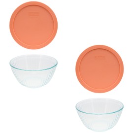 Pyrex 7402 6-Cup/1.5L Sculpted Glass Mixing Bowl and 7402-PC Bahama Sunset Lid (2-Pack) - Made in USA