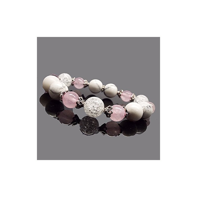 [SION] Crack Crystal Rose Quartz Howlite Design Bracelet, Stone