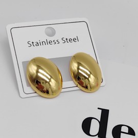 LANFUNI Oval Stud Earrings, Gold Plated Stainless Steel, Lightweight Drop Earrings for Women Classic Fashion Jewelry, 0.91" X 0.67" X 0.51", Gold Plated, No Gemstone