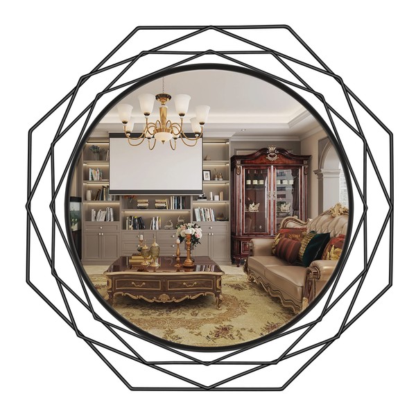 Yamyeud Decorative Wall Mirror Round Mirrors - Black 24 Inches Geometric Circle Mirror Personality Hanging Mirrors for Living Room, Bathroom, Bedroom, Entryway