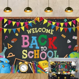 Welcome Back to School Backdrop 7x5FT Blackboard Colorful Pencils Photography Background for Student Enrollment Ceremony Kids Back to School Party Decorations Photo Props (84x60 inch)