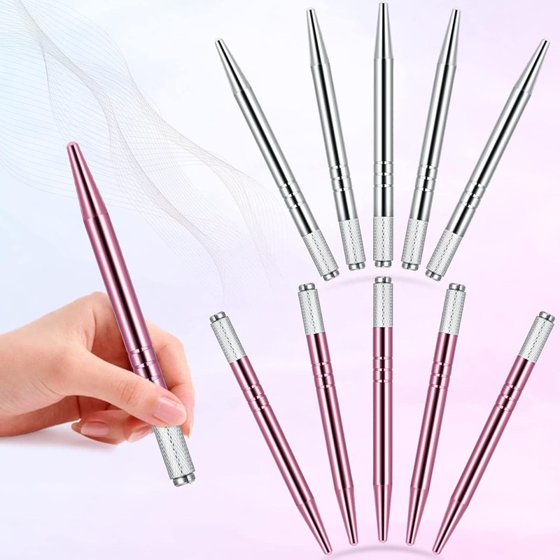 Microblading - 10 bolígrafos manuales para cejas, microcuchillas, de aluminio,