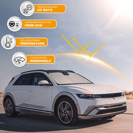 Windshield Sun Shade fit Hyundai Ioniq 5 2022-2025 Sunshade for Car Accessories Sunvisor Window Shades Foldable Interior Blocks UV Rays Made of 240T Polyester with Storage Bag Easy to Install &Store