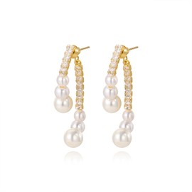 GZJOGO Dainty 14k Gold Plated Drop Pearl Earrings Trendy Dangle Cubic Zirconia Hypoallergenic Earrings Fashion Jewelry for Women