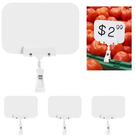 Acrylic Sign Holder with Clamp, 5.8 x 11 Inch Clip-on Style Double Head Display Clips Large Chalkboard Signs, White Erasable Plastic Food Label for Party, Memo, Supermarket, Merchandise Sales