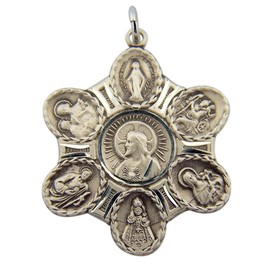 HMHReligiousMfg Sterling Silver Seven Way Medal with Jesus Christ Scapular Center, 1 1/4 Inch