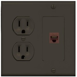 RiteAV 1 Port Cat6 Ethernet Wall Plate Jack Female-Female - Round Outlet [Brown/Brown]