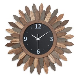 Honiway Large Wall Clock Battery Operated 21 Inch Silent Non-Ticking Rustic Wood Sunburst Boho Wall Clock Farmhouse Decorative Wall Clocks for Living Room Bedroom Kitchen Bathroom Decor (Tricolor)