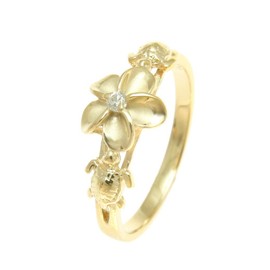 Arthur's Jewelry Yellow gold plated sterling silver 925 Hawaiian plumeria flower cz sea turtle ring size 7
