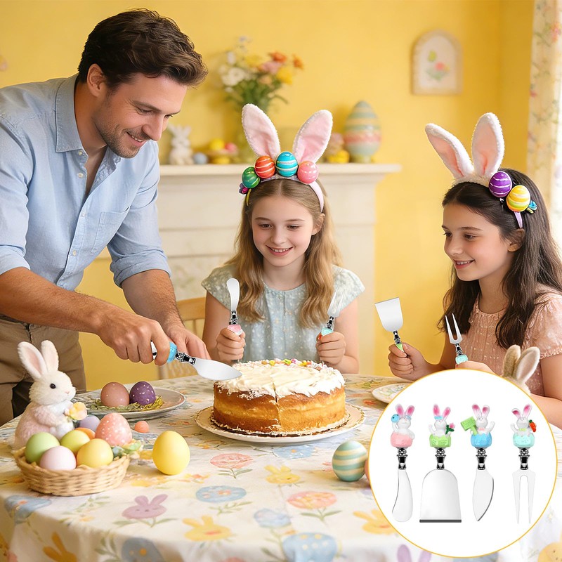 MOUNTCLIM 4 Pcs Easter Cheese Knives Set, Resin Handle with