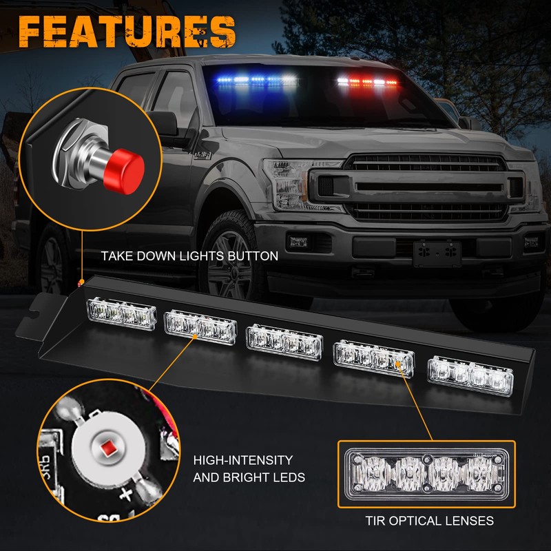 XRIDONSEN 34 inch Emergency Visor Police Lights 40 LED Red