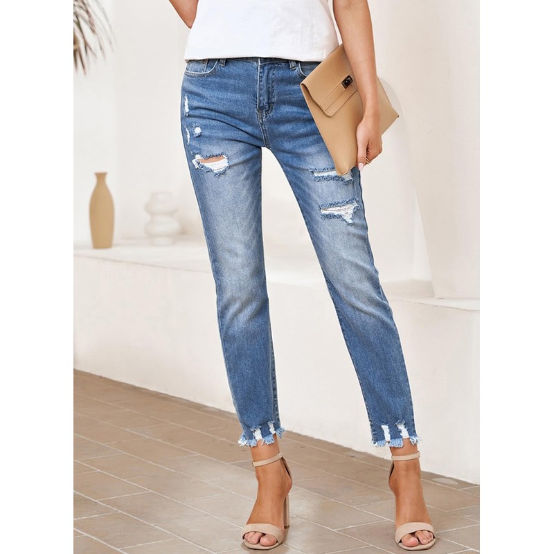 EVALESS Womens Jeans Stretchy High Waisted Pull On Ripped Distressed