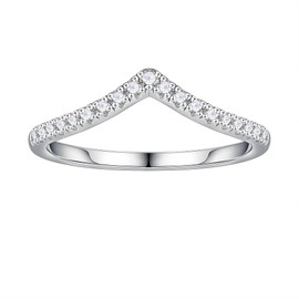 SMILEST Women Moissanite Chevron Half Eternity Ring for Women, D Color VVS1 Clarity Lab Created Diamond Wedding Band 14K White Gold Plated S925 Sterling Silver Moissanite Chevron Wedding Band for Wome