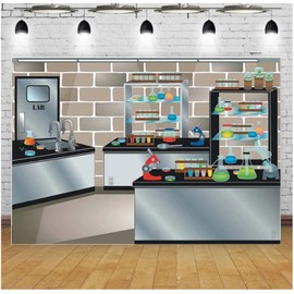  Science Lab Backdrop Science Subject School Chemistry Equipment Science Research Background Mad Science Birthday Party Decoration Party Wall Banner Decoration Vinyl (5ft×3ft)