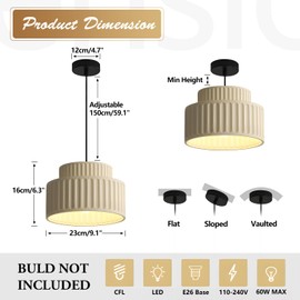 Magiroz 1-Light Nordic Modern Pendant Lighting Vintage Hanging Light Fixture Retro Colorful Single Pendant Lights Kitchen Island Light Ceiling Hanging over Island with Cream Yellow Resin Shade MPL33-W