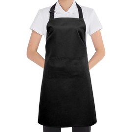 Mordx Bib Apron,Unisex Black Aprons Adjustable Washable,with 2 Pockets for Kitchen Crafting BBQ Drawing (Black)
