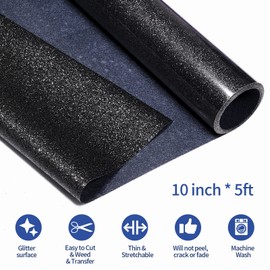VINYL FROG Glitter HTV Vinyl Heat Transfer Vinyl Roll 12" x 5ft Black Iron on Vinyl Glitter Heat Press Vinyl for T-Shirts Works with All Cutter Machine