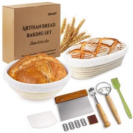 Bread Proofing Baskets, 9 inch Round & 10 Inch Oval Natural Rattan Banneton Bread Proofing Basket Set with Liners Sourdough Bread Baking Supplies - Banneton Basket bread kits for homemade bread