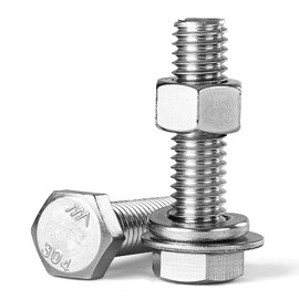 Hmevsafinect 304 Stainless Steel Nuts and Bolts Set, 1/4''-20 x 1'', 10 Sets, Hex Head Bolts and Nuts Set, Flat & Lock Washers (1/4''-20 x 1'' 10set)