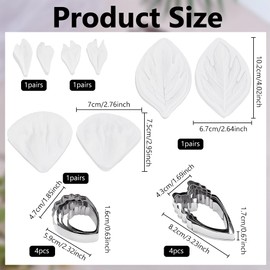 FREEBLOSS 2 Set Stainless Steel Peony Cutters with Fondant Silicone Molds 8pcs Flower Fondant Cutter Peony Petals Flower Cutter for Craft Cookie