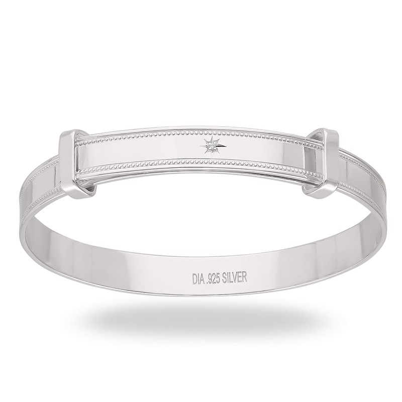 Sterling Silver Diamond Expander Bangle Childs 2.213cm Internal Diameter