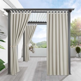 RYB HOME Outdoor Curtains for Patio Waterproof - Blackout Thermal Insulating Outside Deck for Gazebo Pavilion Pergola Arbor Sun Room, W 52 x L 95 inch, 1 Panel, Natural