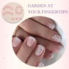 24PCS Almond Press on Nails with Small Flower Design, Medium