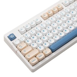 Cream and Blue White MOA Profile Keycap, Csutom PBT Keycap Set for ANSI US Layout Mechanical Keyboard, Dye Sublimation Durable Thick Key Cap 144 Keys