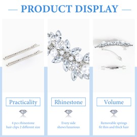 4PCS Rhinestone Hair Clips Crystal Pearl French Hairpins Flower Hair Barrettes Hair Clips for Prom Bride Wedding Valentines Hair Accessories for Women Girls