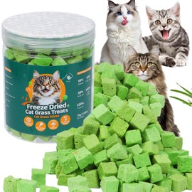 SuPruida 140g Freeze-Dried Cat Grass Treats, Natural Hairball Treatment for Cats, Edible Cats Chew Toy Cat Treats Snack for Teething Cleaning Hairball Removal