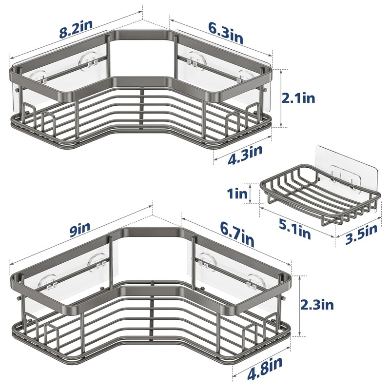 MAXIFFE Shower Caddy, 3-Pack Shower Organizer with Soap Holder, Corner