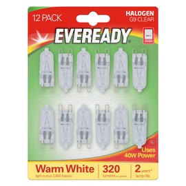 Eveready Halogen G9 Bulbs, 40W Dimmable, Warm White 2800K, 320 Lumens, Pack of 12 (12)