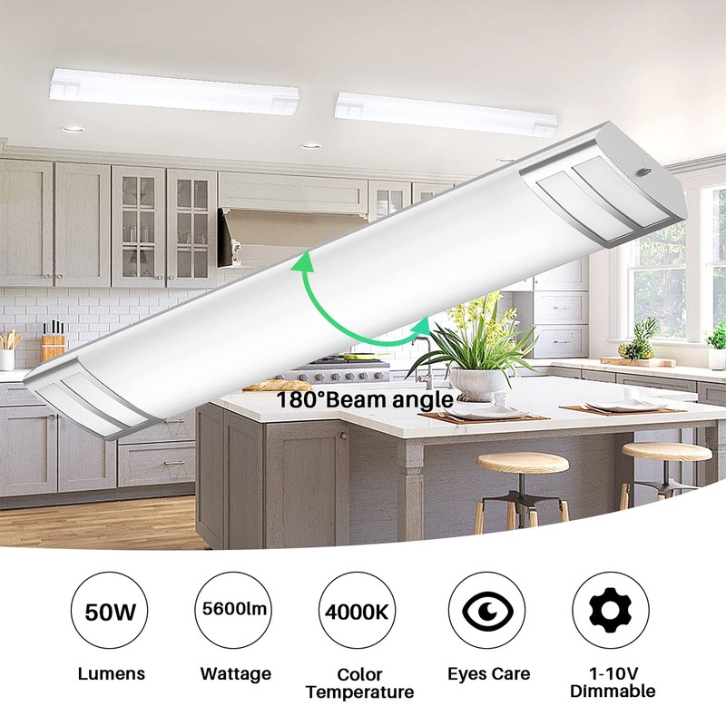 FAITHSAIL Dimmable 4FT LED Flush Mount Kitchen Light Fixtures, 50W