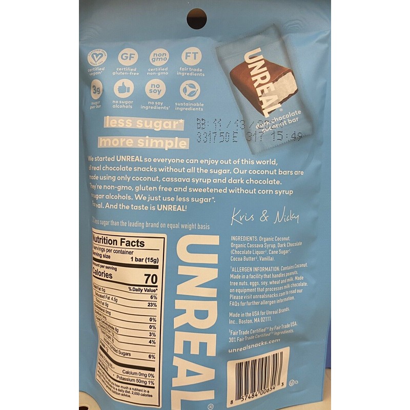 Unreal Dark Chocolate Coconut Mini Bars 4.2 oz ~ 8