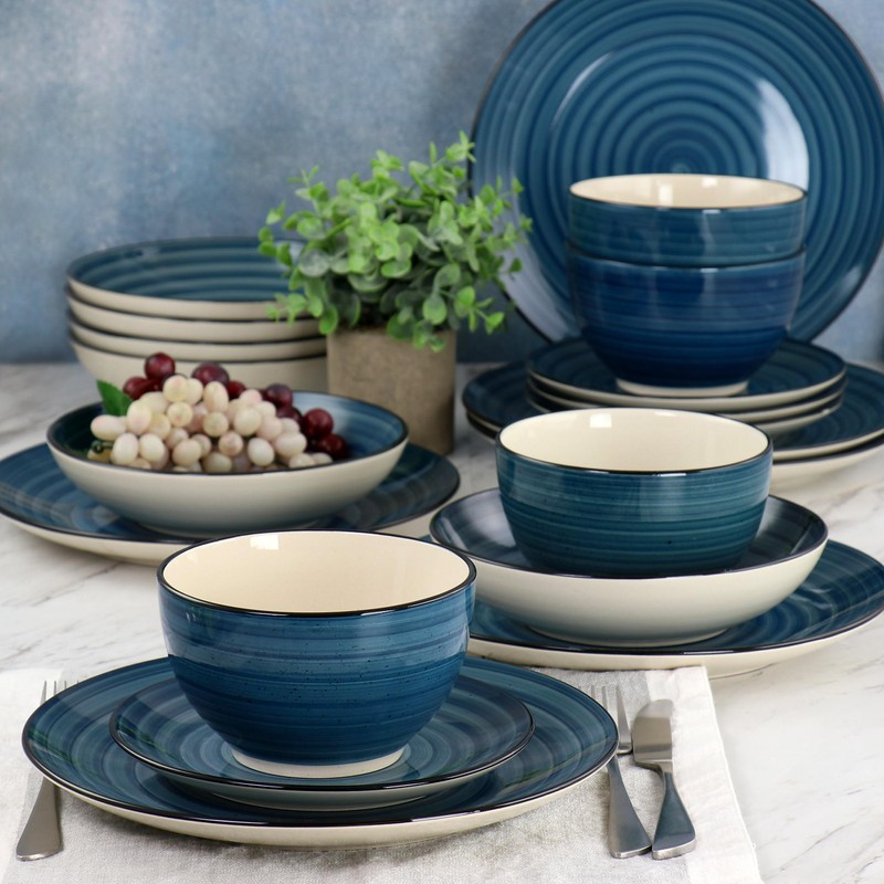 Elama Gia 24 Piece Round Stoneware Dinnerware Set in Dark