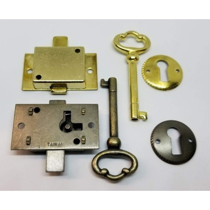 TIMTO Small Flush Mount Lock Set Antique Brass Cupboard Chest