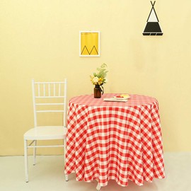 Zdada Red and White Check Table Cover Fabric Checker Table Cloth Round Polyester Tablecloth Gingham Linen 72 Inch