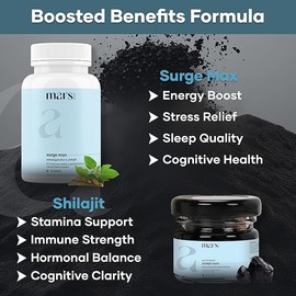 mars by GHC Mars by GHC Combo C Pure Himalayan Shilajit Resin and Natural Surge Max Capsules | 100% Pure and Natural | Herbal Supplement Combo C Pack of 1