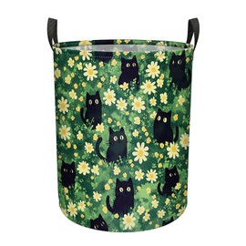 Large Laundry Basket Foldable with Handles Waterproof Oxford Cloth Laundry Hamper Clothes Storage Bucket Toy Organizer for Home Bathroom Bedroom Dorm Nursery 19.7" X 15.7" - Cute Black Cats