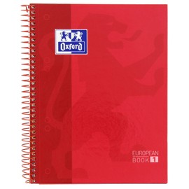 Oxford, Europeanbook 1 A5 Notebook Micro Perforated Notebook Extra Hard Cover 80 Sheets Squared 5 x 5 cm Red