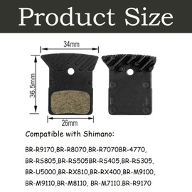 Amazleer Ceramic Disc Brake Pads with Cooling Fin Compatible with Shimano DURA-ACE/ULTEGRA/105/TIAGRA/GRX Series, Upgrade for L03A L04A L05A, Replacement for DEORE XT M8100/SLX M7100 (2)